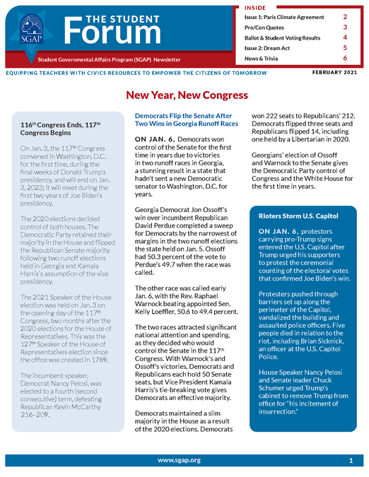 Student Forum Newsletter – February 2021 (Paris Climate Agreement and Dream Act)