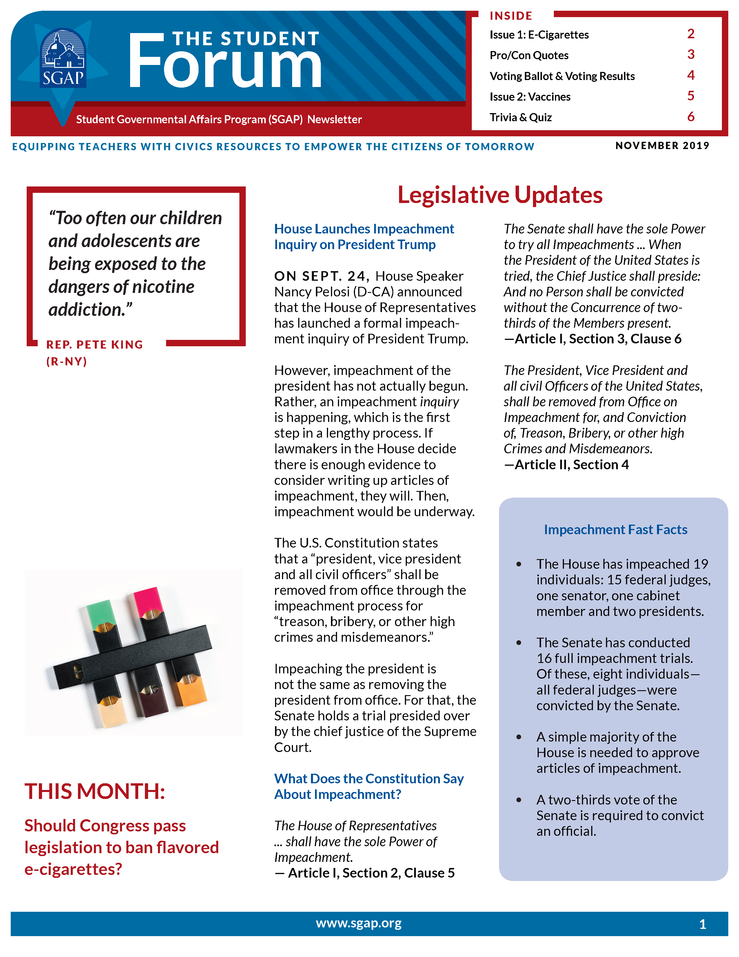 Student Forum Newsletter – November 2019 (E-Cigarettes and Vaccines)