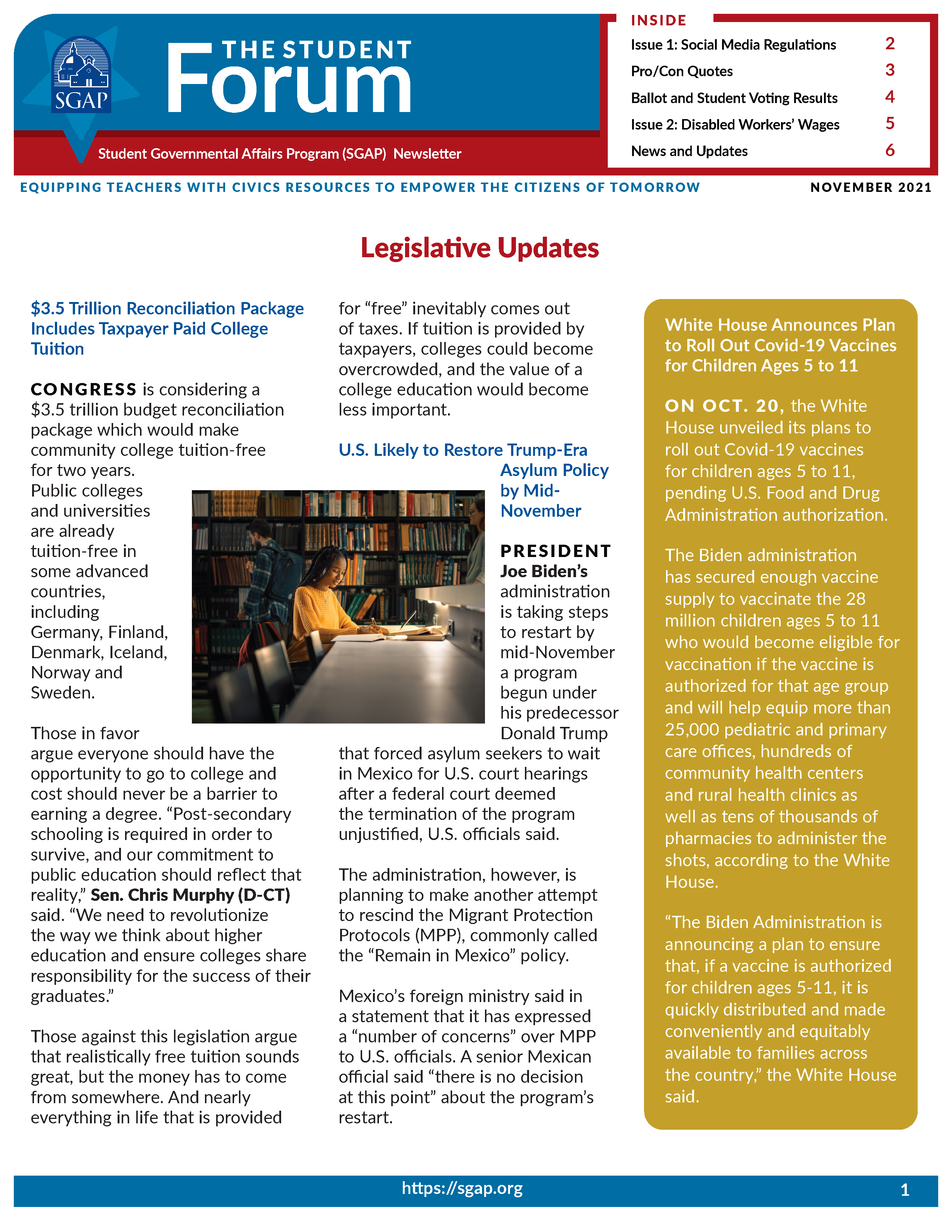 SGAP Newsletter for November 2021 (Social Media Regs & Subminimum Wage)