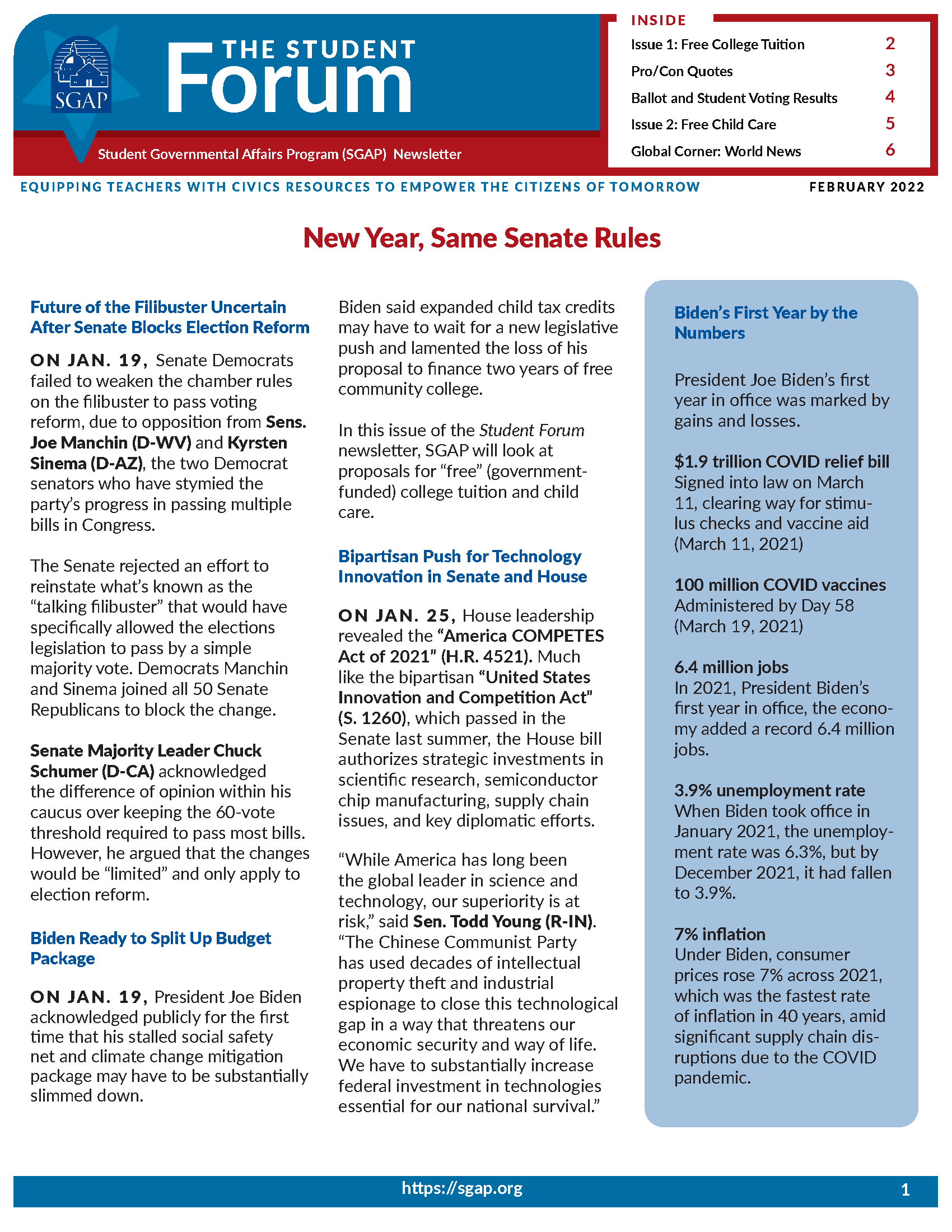 SGAP Newsletter for February 2022 (Free College & Free Child Care)