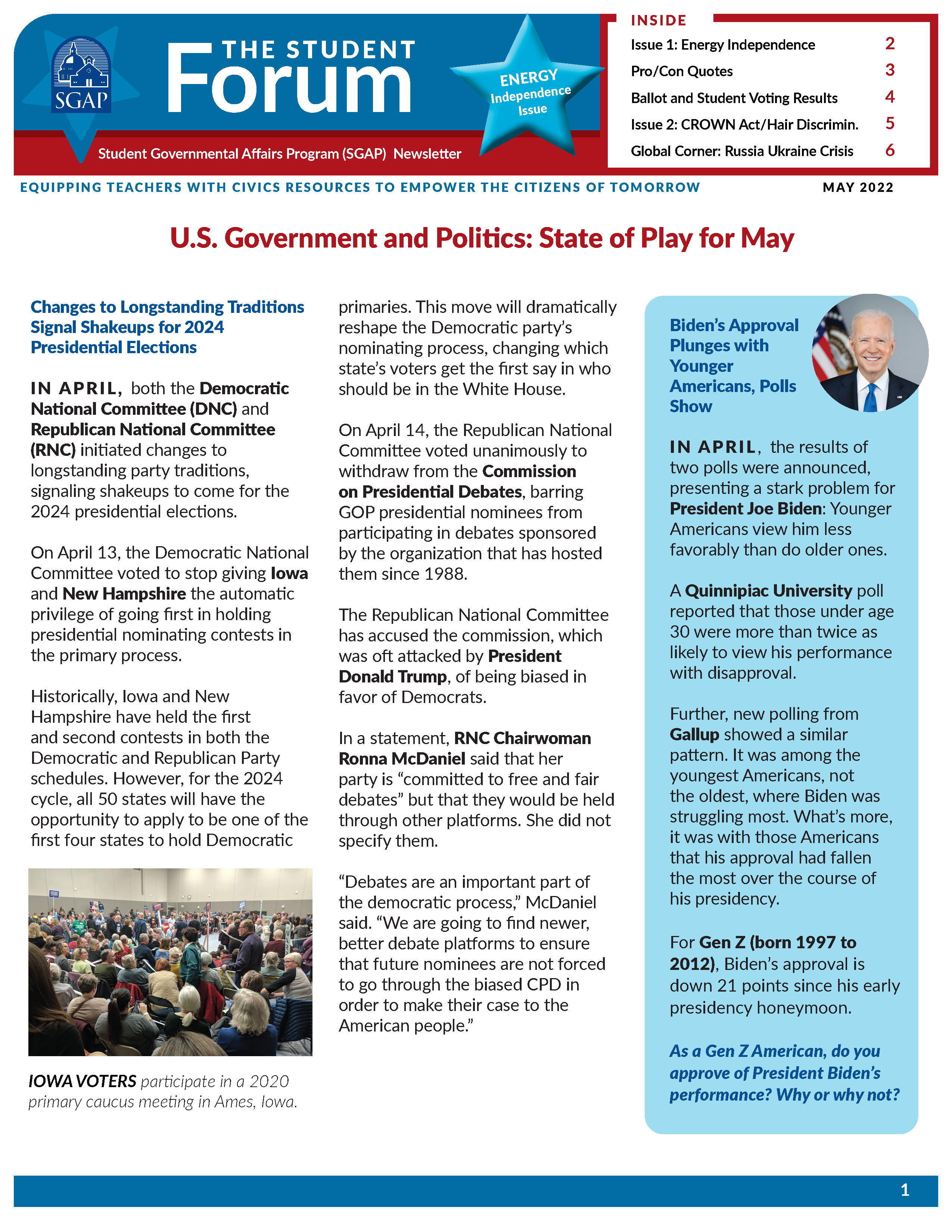 SGAP Newsletter for May 2022 (Energy Independence + CROWN Act)