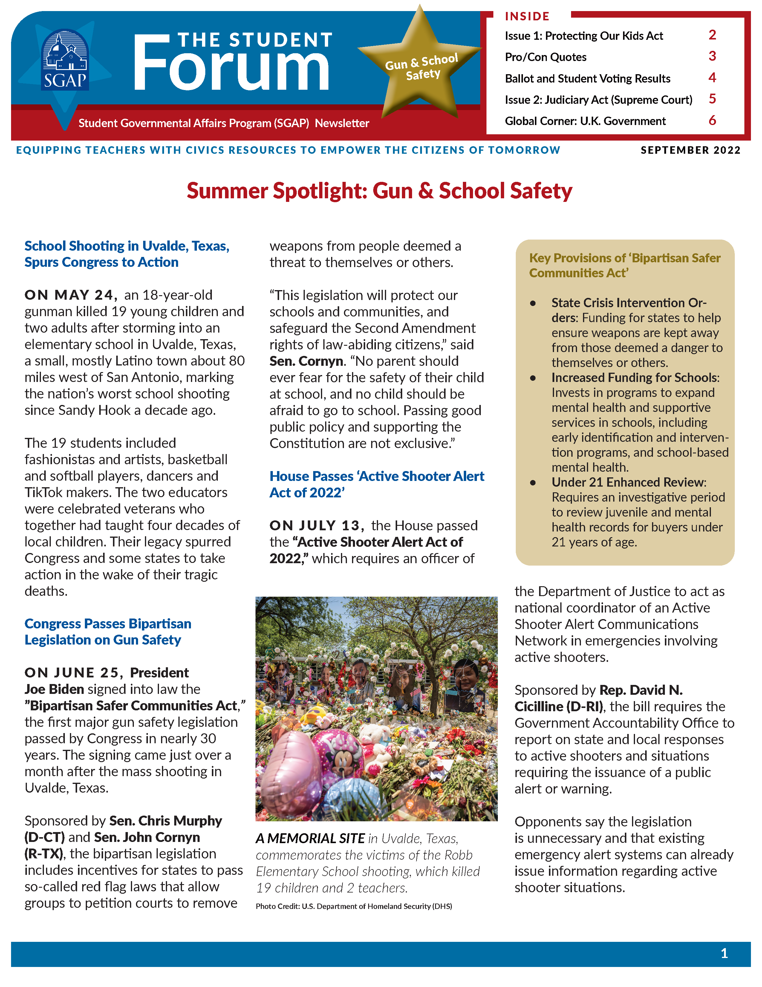 SGAP Newsletter for September 2022 (Gun Safety and Court Packing)