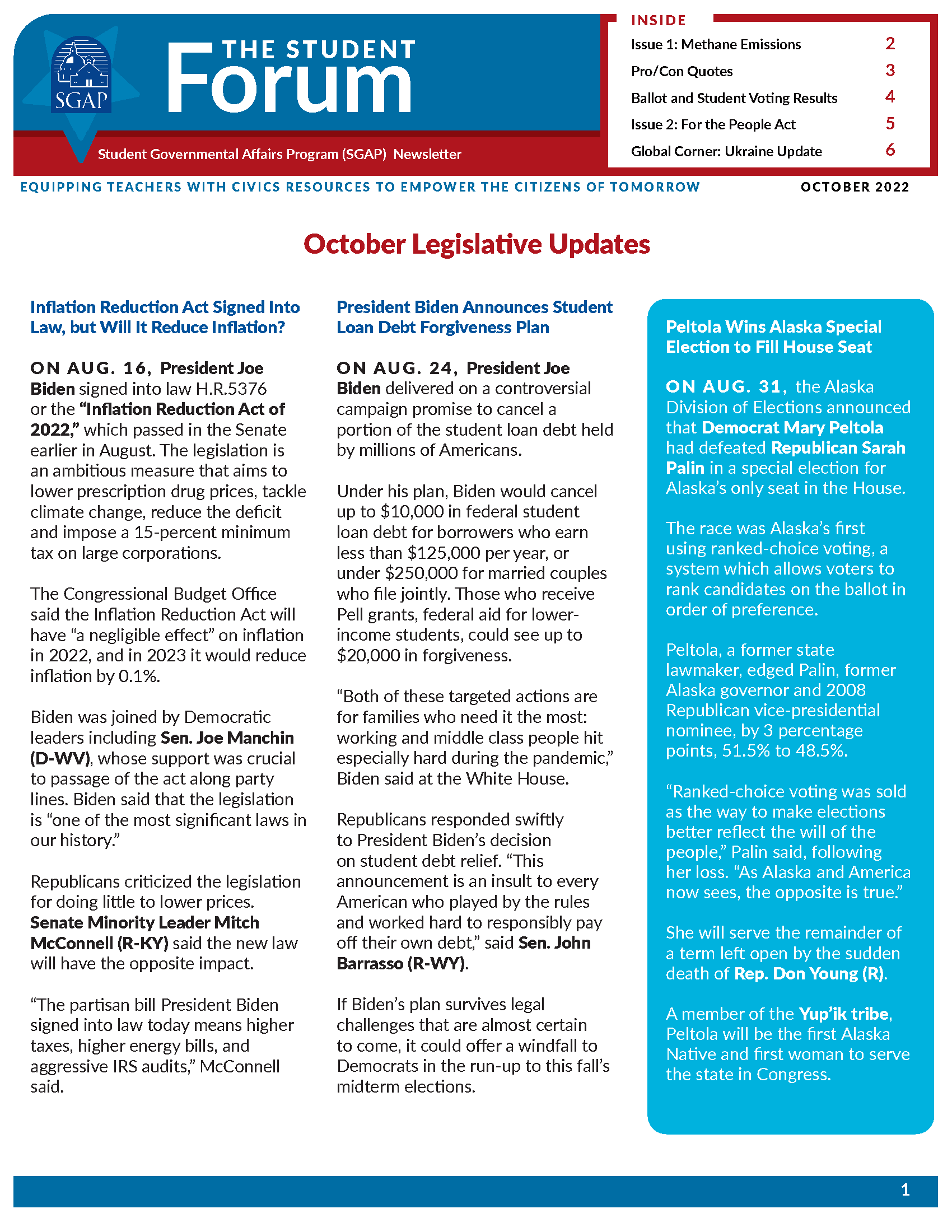 SGAP Newsletter for October 2022 (Methane Emissions + For the People Act)