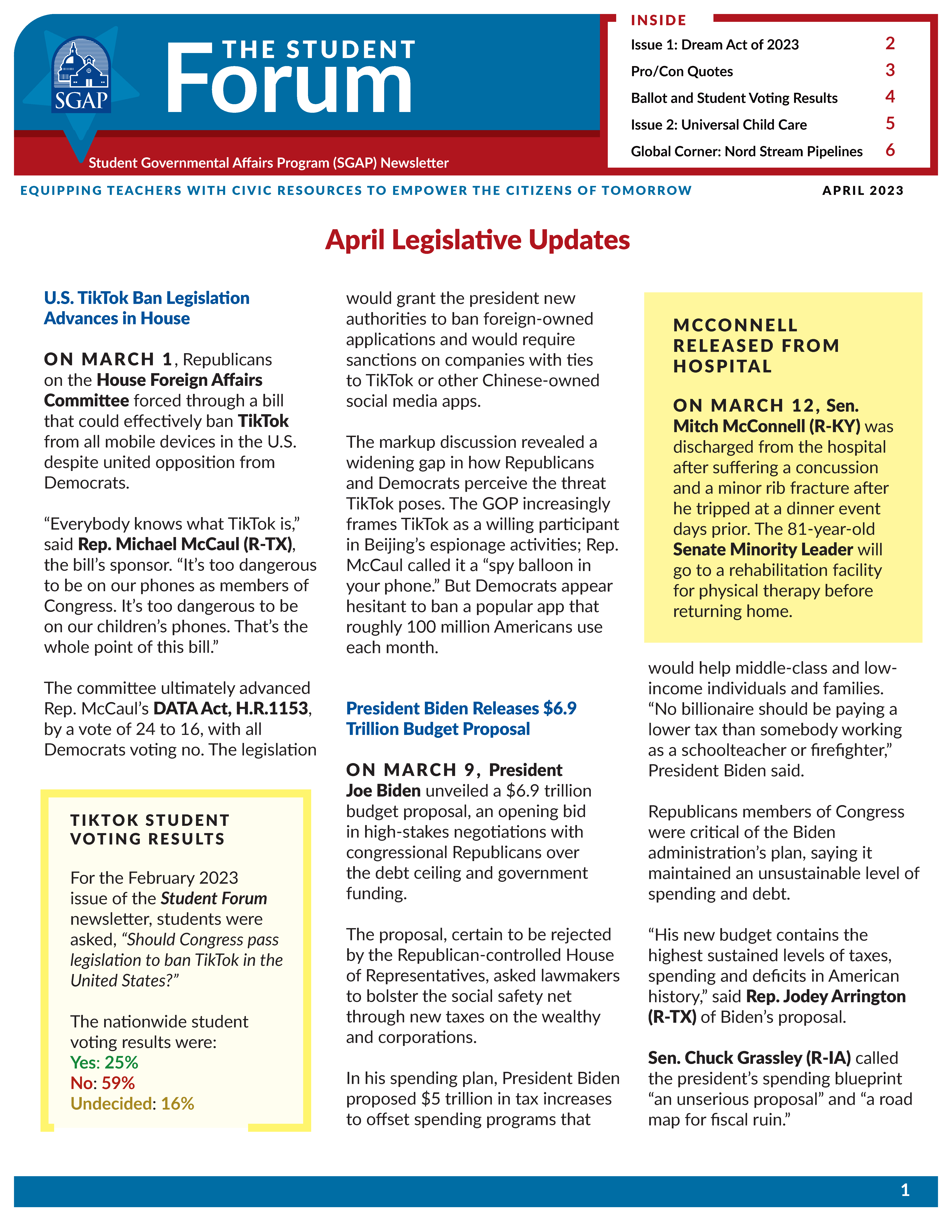SGAP Newsletter for April 2023 (Dream Act + Universal Child Care)
